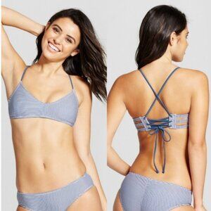 Xhilaration Navy Stripe Lace Up Bralette Bikini (size L)